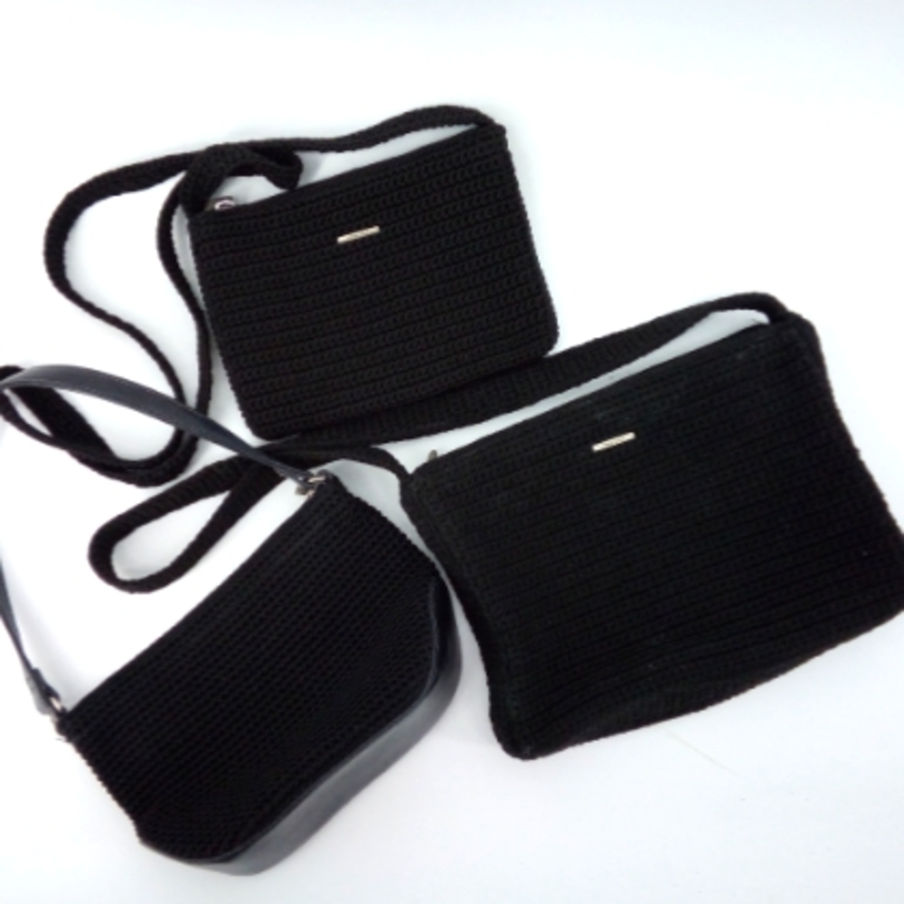 The SAK Black Knit Leather Trio Bundle Small Medium Shoulder Bags Bag Casual